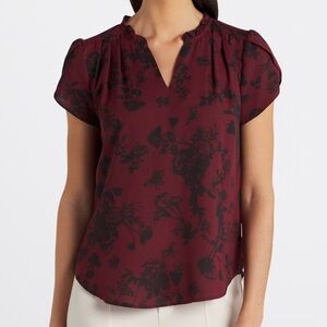 41 HAWTHORN Tiffiny Tulip Sleeve Blouse, Burgundy/Black - Size LP